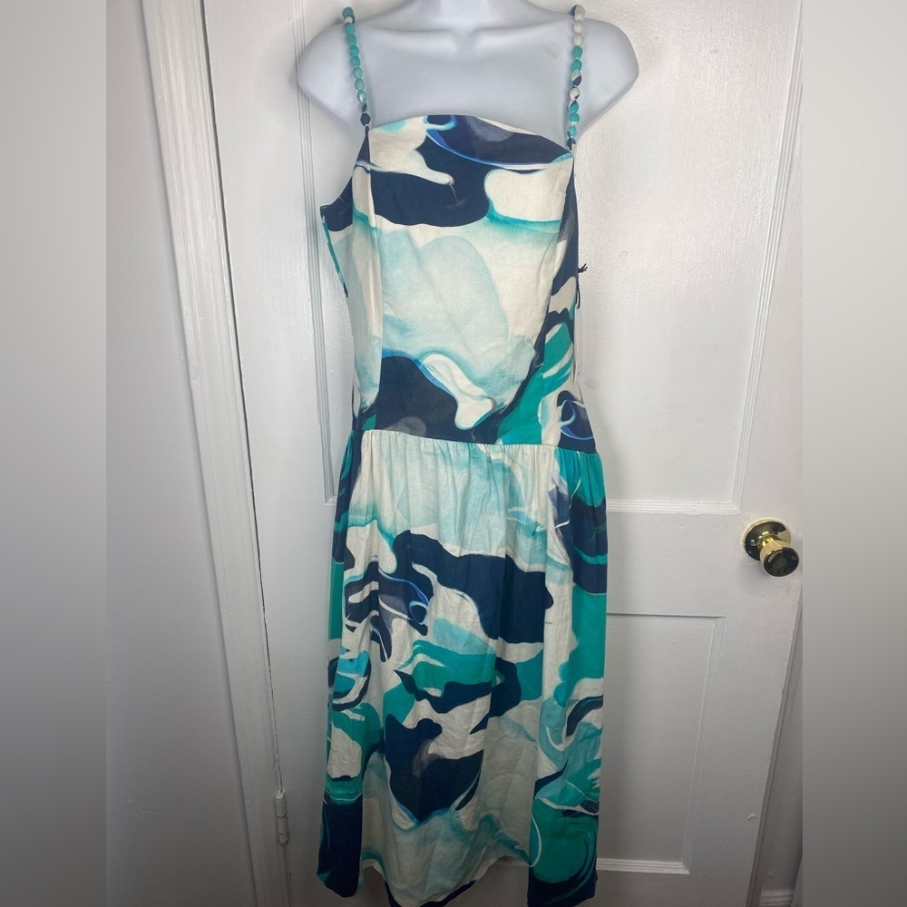 Christian Lacroix NWT M Teal & Navy Fit & Flare Organic Style Designer Dress